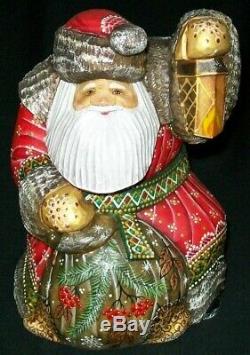 MARVELOUS OLD WORLD HAND CARVED RUSSIAN SANTA CLAUS #2812 with LANTERN