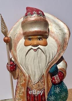 Magnificent Large Red/gold Hand Painted Russian Santa Claus #703-signed