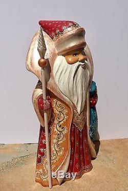 Magnificent Large Red/gold Hand Painted Russian Santa Claus #703-signed