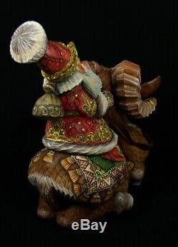 Magnificent Russian Santa Hand Carved & Painted RIDING A SHEEP #1051