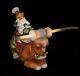Magnificent Russian Santa Hand Carved & Painted Riding Texas Cow (longhorn)