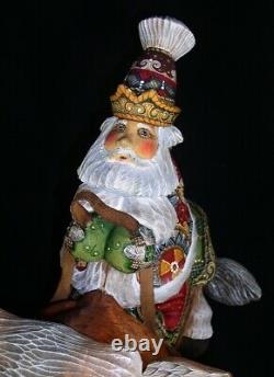 Magnificent Russian Santa Hand Carved & Painted Riding TEXAS COW (Longhorn)