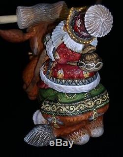 Magnificent Russian Santa Hand Carved & Painted Riding TEXAS COW (Longhorn)