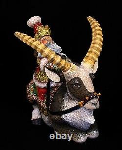 Magnificent Russian Santa Hand Carved & Painted on Long Horned Mountain Sheep