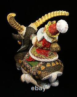 Magnificent Russian Santa Hand Carved & Painted on Long Horned Mountain Sheep