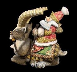 Magnificent Russian Santa Hand Carved & Painted on Long Horned Mountain Sheep