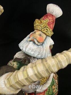 Magnificent Russian Santa Hand Carved & Painted on Long Horned Mountain Sheep