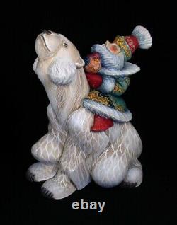 Magnificent Russian Santa Hand Carved & Painted on a Polar Bear