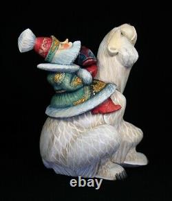 Magnificent Russian Santa Hand Carved & Painted on a Polar Bear