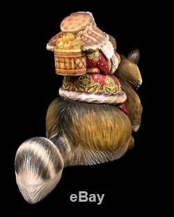 Magnificent Russian Santa Hand Carved & Painted on a RACCOON #0998