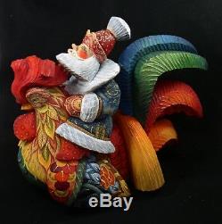 Magnificent Russian Santa Riding ROOSTER Hand Carved & Painted #1049