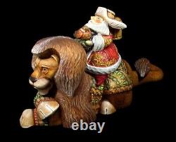 Magnificent SANTA riding LION Hand Carved & Painted