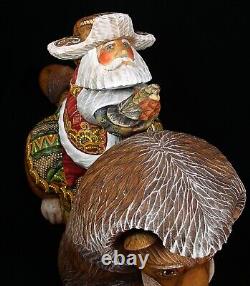 Magnificent SANTA riding LION Hand Carved & Painted
