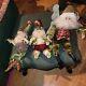 Mark Roberts Fairy Elf Santa Claus Figurine Doll Set Of (3) Mistletoe Pinecone