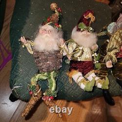 Mark Roberts Fairy Elf Santa Claus Figurine Doll Set Of (3) Mistletoe Pinecone