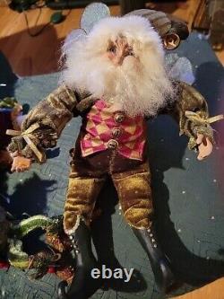 Mark Roberts Fairy Elf Santa Claus Figurine Doll Set Of (3) Mistletoe Pinecone