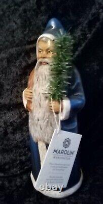 Marolin Papermache 13 Santa Claus Handmade Germany Limited Edition Blue Coat