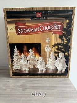 Members Mark Large 7 Piece Snowman Choir White & Gold Trimmed Porcelain Figures