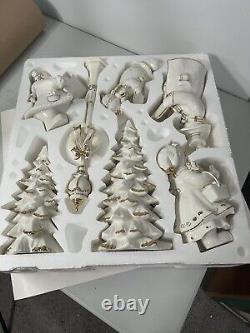 Members Mark Large 7 Piece Snowman Choir White & Gold Trimmed Porcelain Figures