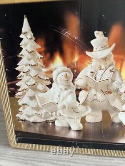 Members Mark Large 7 Piece Snowman Choir White & Gold Trimmed Porcelain Figures