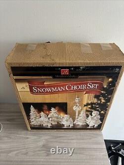 Members Mark Large 7 Piece Snowman Choir White & Gold Trimmed Porcelain Figures