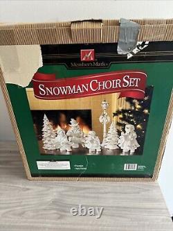 Members Mark Large 7 Piece Snowman Choir White & Gold Trimmed Porcelain Figures