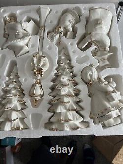 Members Mark Large 7 Piece Snowman Choir White & Gold Trimmed Porcelain Figures