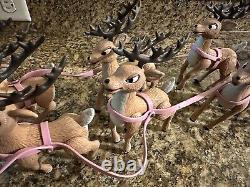 Memory Lane SANTA CLAUS REINDEER TEAM SLEIGH 6 Rudolph Display! See Details