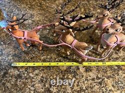 Memory Lane SANTA CLAUS REINDEER TEAM SLEIGH 6 Rudolph Display! See Details