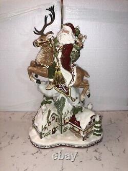 Mib 18.5 Fitz And Floyd Damask Up On The Housetop Santa Claus Reindeer Figure
