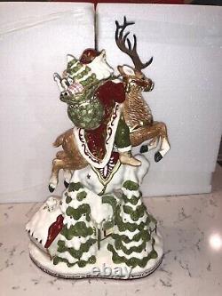 Mib 18.5 Fitz And Floyd Damask Up On The Housetop Santa Claus Reindeer Figure