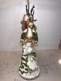 Mib 18.5 Fitz And Floyd Damask Up On The Housetop Santa Claus Reindeer Figure