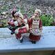 Mr&mrs Santa Claus Figure Sitting On Bench Made By Wood World Vintage Nos Rare