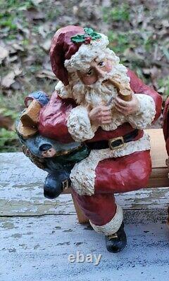 Mr&Mrs Santa Claus Figure Sitting On Bench Made By Wood World Vintage NOS RARE
