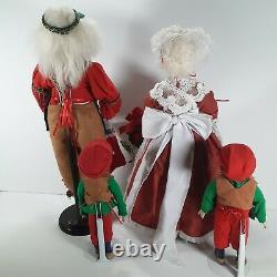 Mr and Mrs Santa Claus Dolls 17 Two Elves 9 Realistic Eyes Stands Porcelain