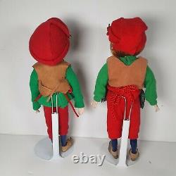 Mr and Mrs Santa Claus Dolls 17 Two Elves 9 Realistic Eyes Stands Porcelain