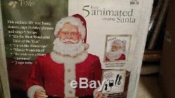 NEW Santa Claus 5ft Life Size Singing Microphone Vintage Christmas Animated