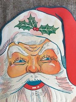 NOS Antique Vintage 1940's Santa Claus Face Embossed Diecut Cardboard Decoration