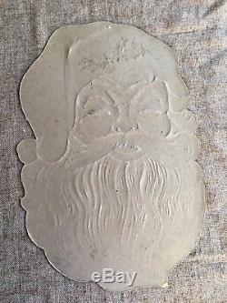 NOS Antique Vintage 1940's Santa Claus Face Embossed Diecut Cardboard Decoration