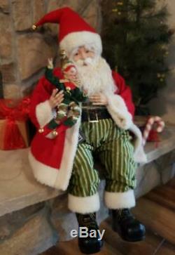 NWT Large 28 Red Green Santa holding Elf Doll Christmas Figure Display Prop