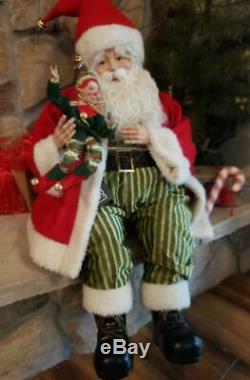 NWT Large 28 Red Green Santa holding Elf Doll Christmas Figure Display Prop