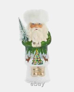 New Ino Schaller Paper Mache Santa With Winter Scene Coat Figurine 11T