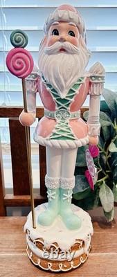 New SET Peppermint Square Pink Pastel Santa Nutcracker & Light-Up Gift Present