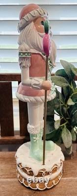 New SET Peppermint Square Pink Pastel Santa Nutcracker & Light-Up Gift Present