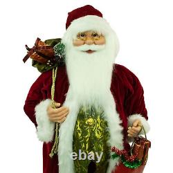 Northlight 36 Poinsettia Standing Santa Claus Figure Merry Christmas Gift Bag