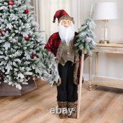 Northlight 4' Standing Plaid Santa with Wreath & Alpine Tree