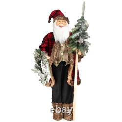 Northlight 4' Standing Plaid Santa with Wreath & Alpine Tree