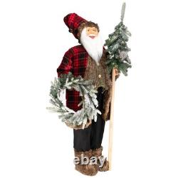 Northlight 4' Standing Plaid Santa with Wreath & Alpine Tree