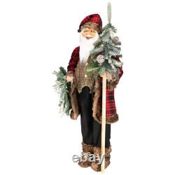 Northlight 4' Standing Plaid Santa with Wreath & Alpine Tree