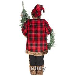 Northlight 4' Standing Plaid Santa with Wreath & Alpine Tree